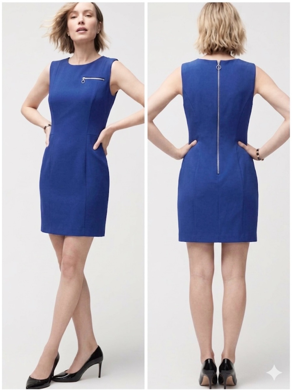Calvin Klein Dress Royal Blue Sheath Zipper Back Mini Sleeveless M Cocktail